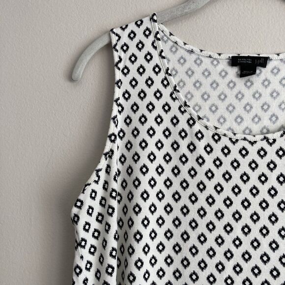 J Jill Wearever Ivory Black Scoop Neck Geo Sleeveless Rayon Tunic Tank Top Med - Picture 3 of 8